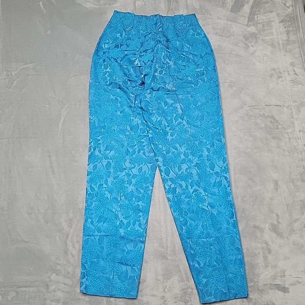 VTG H Bar C Pants Womens Blue Floral Jacquard Western Tapered High Rise Trousers